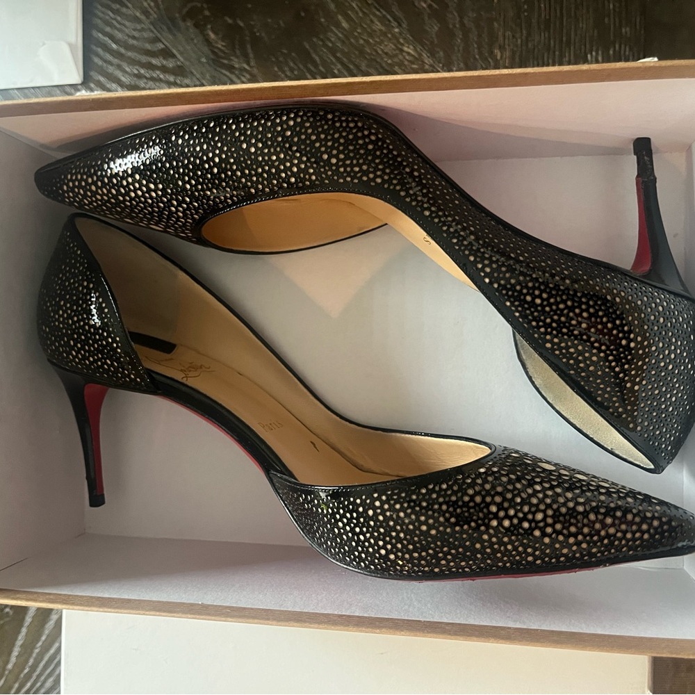 Christian Louboutin Black and Cream Stiletto Heels